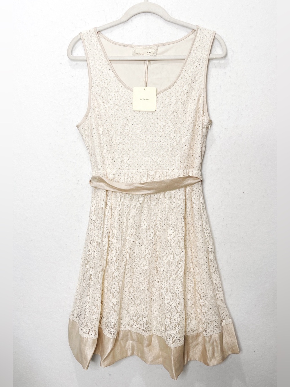 a'reve Anthropologie NWT Ivory & Gold Lace Sleeveless Dress Bridal Graduation